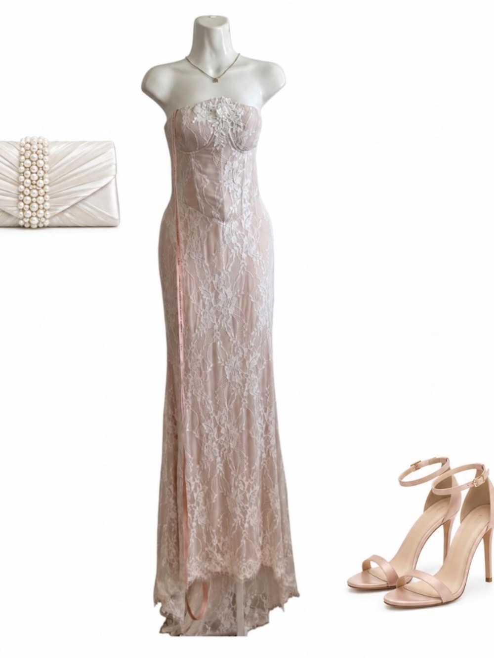 Lulus Ivory Lace Strapless Bustier Maxi Dress Small NWT